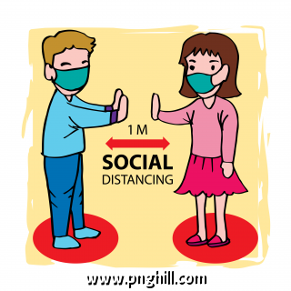 Social Distancing Cartoon Of Man And Woman Keep Distance 