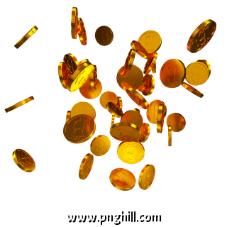 Bitcoin Scattered Gold Coins Falling 3d Coin Free PNG Download