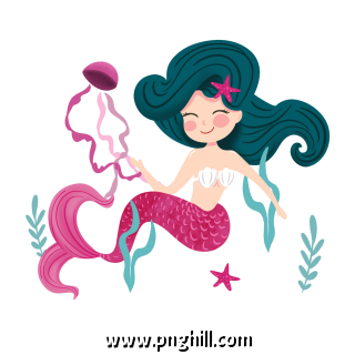 Hand Drawn Cartoon Mermaid Swimming Free PNG Download