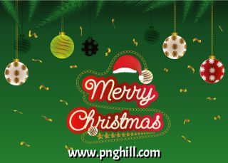 Merry Christmas Balls And Grass Color Green Background Free PNG Download