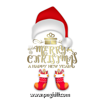  Merry Christmas Hat With Christmas Boots Title Typography Free PNG Design Free Download