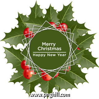   Merry Christmas Green Color Leafs With Red Ball Free PNG Download
