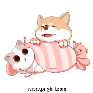 Cute Cat With Puppy Playing Free PNG Download
