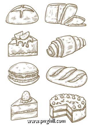 Pastry And Bread Hand Drawn Set Free PNG Download