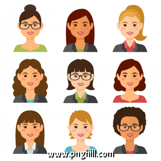 Business Women Flat Avatars Set With Smiling Face 