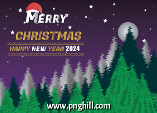   Merry Christmas And Happy New Year Beautiful Night Sky View In Forest Background Free PNG Design Free Download