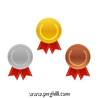 Realistic Award Medals Winner Medal Gold Bronze Silver First Place Trophy Champion Honor Best Shiny Ceremony Prize Vector