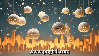  3d Merry Christmas Decorations Sparkling Balls Snow Stars Background Free PNG Design Free Download