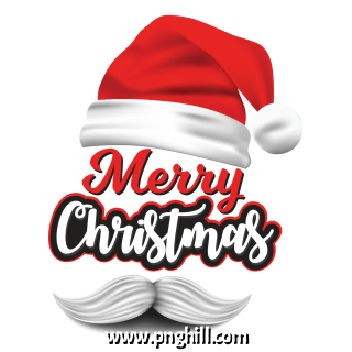   Merry Christmas Typography With Hat And Mustache Vector Free PNG Design Free Download