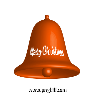 Orange 3d Christmas Bell Decorated With Merry Text Free PNG Design Free Download
