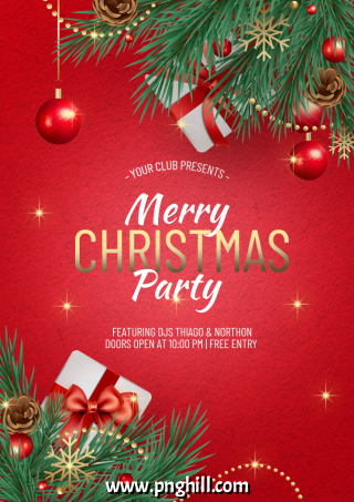 Red Christmas Party Poster Template And PNG Design Free Download