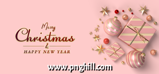 Merry Christmas And Happy New Year Golden Balls And Stars Background Free PNG Design Free Download