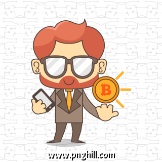 Businessman With Bitcoin And Cellphone Free PNG Download