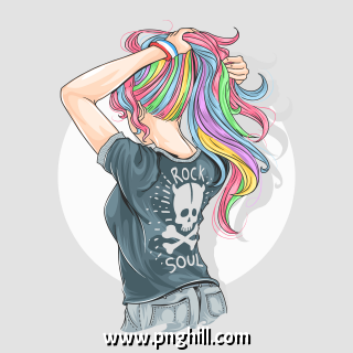 Girl Full Colour Hair With Rocker T Shirt Artwork Vector