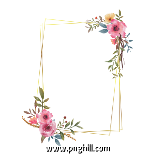 Wedding Frame With A Bouquet Of Watercolor Flowers And A Gold Border 
