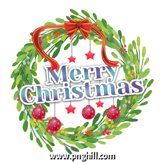  Merry Christmas Lettering With Leaves Wreath Transparent Free PNG Design Free Download