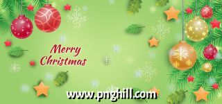 Merry Christmas Gold And Red Ball Ornament Green Background Free PNG Download