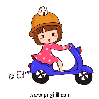 Floating Cartoon Girl Riding A Motorcycle 