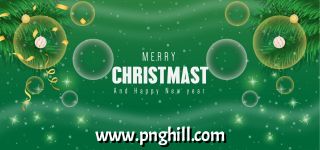 Green Bubble Merry Christmas Pine Leaf Background Free PNG Download
