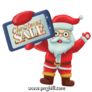  Santa Claus Holding Phone With Christmsa Sale Text Free PNG Design Free Download