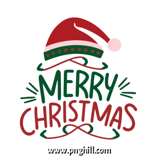  Merry Christmas Lettering Typography Element Santa Hat Vector Free PNG Design Free Download