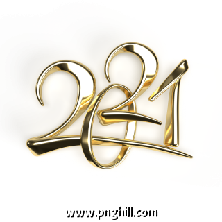 Happy New Year 2021 Golden Metal Numbers Realistic 3d Render Signs 