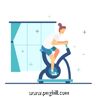 Fitness Sport Character Young Girl Cycling At Home For Fitness Free PNG Download