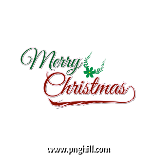 Merry Christmas Red Lettering With Green Leaf Vector Free PNG Design Free Download