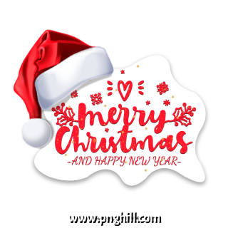Merry Christmas Typography Red With Christmas Hat Title Free PNG Design Free Download