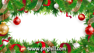 Christmas Ball Ribbon Pine Branches And Green Leaves Border And PNG Design Free Download