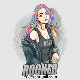 Beautiful Girl With Colorful Hair Like Unicorn Or Rainbow Hair Dress Up Rock N Roll In Spiked Leather Jacket 