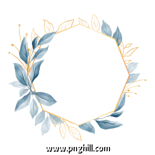 Elegant Geometric Floral Frame With Blue Leaves For Wedding Or Greeting Card 