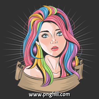 Girl Beautiful Face With Full Color Hair And Blue Eyes Artwork Vector 
