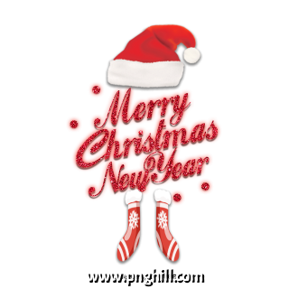 Merry Christmas Title Typography Red Christmas Hat With Socks Free PNG Design Free Download
