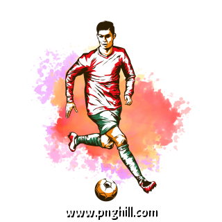 Football Player Running With Ball Splash Color Background Free PNG Download